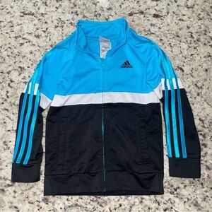 Adidas Boy Size 6 Tricot Full Zip Track Jacket Color Block Real Blue Black White